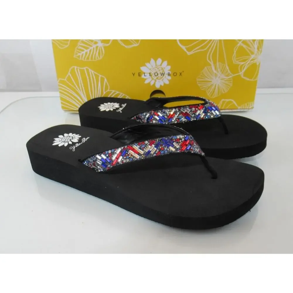 Yellow Box Size 8 Jazel Flip Flops Thong Sandals Comfort Multi - Picture 3 of 5